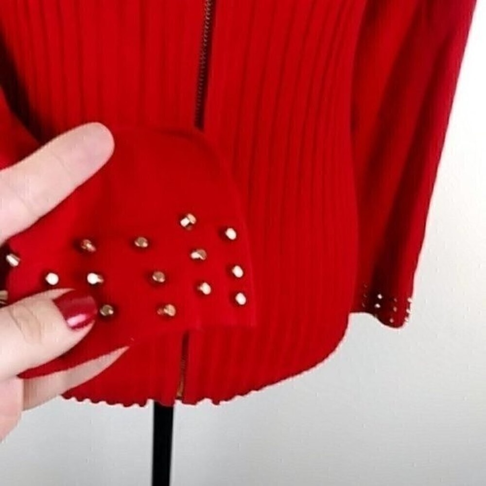 Women's Red Sweater Cardigan Embellished Stud Fontana Red Cardigan Sweater - Picture 4 of 12